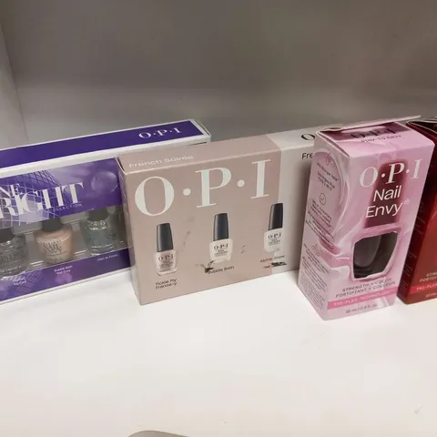 FOUR ASSORTED O.P.I PRODUCTS TO INCLUDE; SHINE BRIGHT COLLECTION, FRENCH SOIREE AND NAIL ENVY TRI-TECHNOLOGY