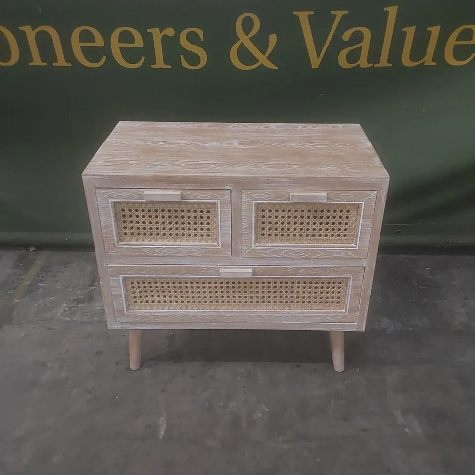 TOULOUSE WOOD AND RATTAN 3 DRAWER CABINET