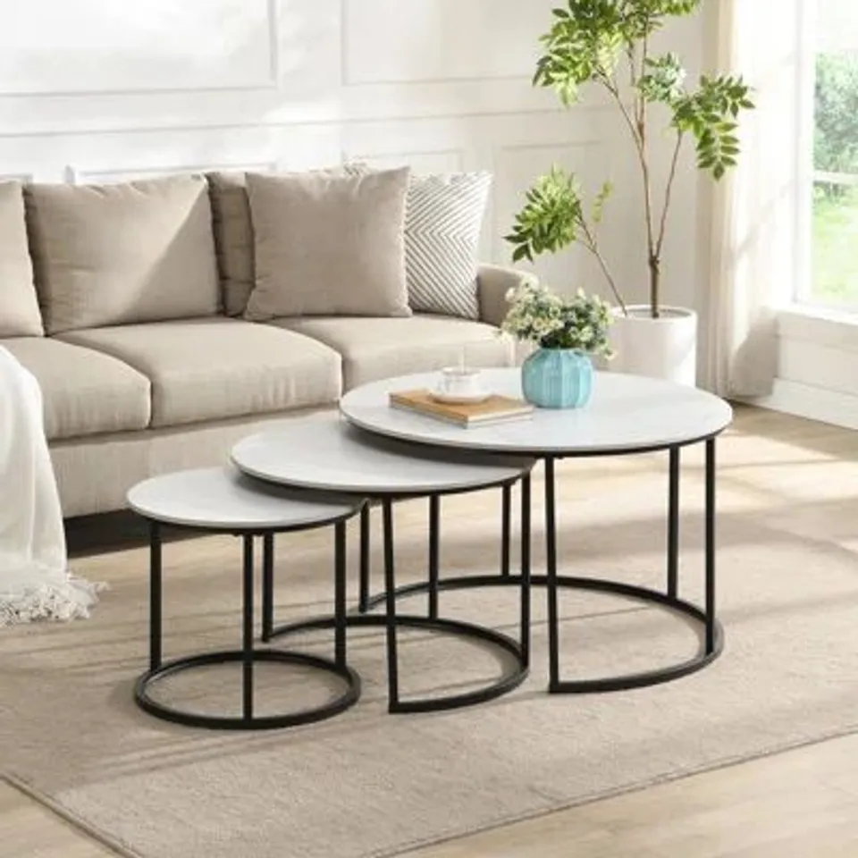BOXED ORBIS NEST OF TABLES -SET OF 3 - WHITE MARBLE EFFECT 