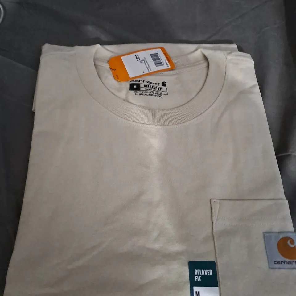 CARHARTT MENS T-SHIRT WITH FRONT POCKET BEIGE SIZE MEDIUM RELAXED FIT