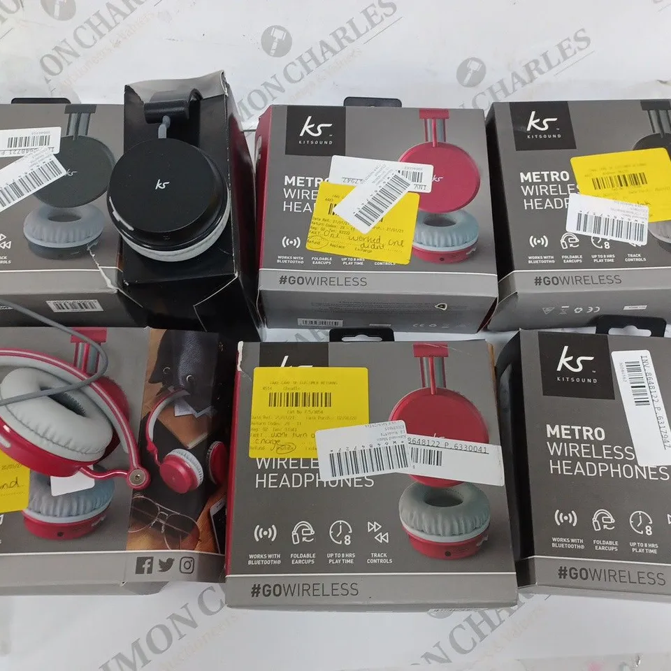 LOT OF 6 PAIRS OF KITSOUND METRO WIRELESS HEADPHONES