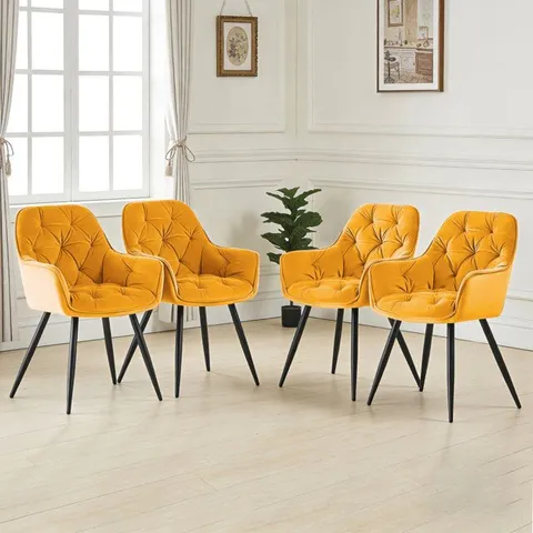 BOXED RUNKLE UPHOLSTERED VELVET DINING CHAIR - YELLOW/BLACK (SET OF 4) (2 BOXES)