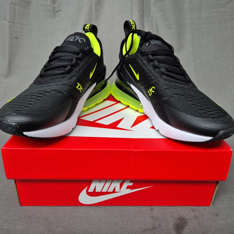 BOXED PAIR OF NIKE AIR MAX 270 SHOES IN BLACK/LIME UK SIZE 3.5