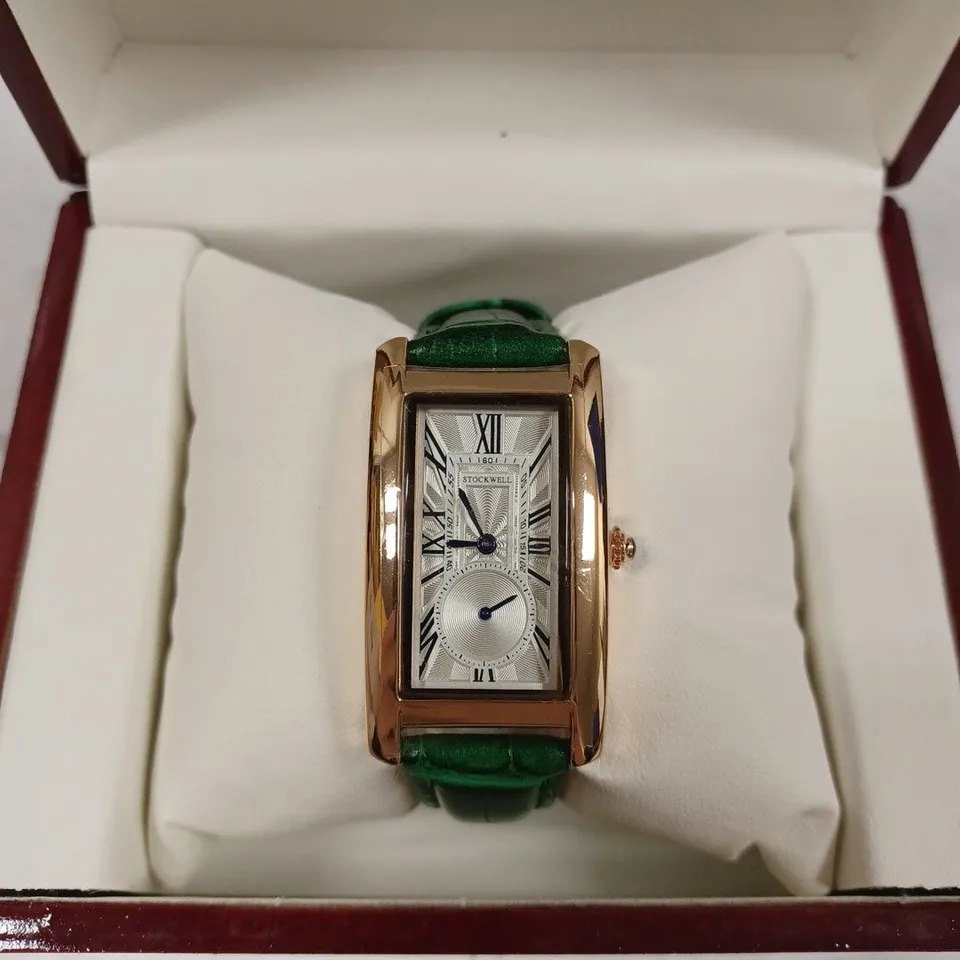 STOCKWELL DOUBLE DIAL GREEN LEATHER STRAP WRISTWATCH 