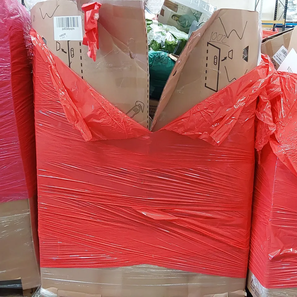 PALLET OF ASSORTED ITEMS INCLUDING: HEATED BLANKET, SPACE HEATER, WOK FRYING PANS, DESIGNER LAMPSHADE, TOILET SEAT