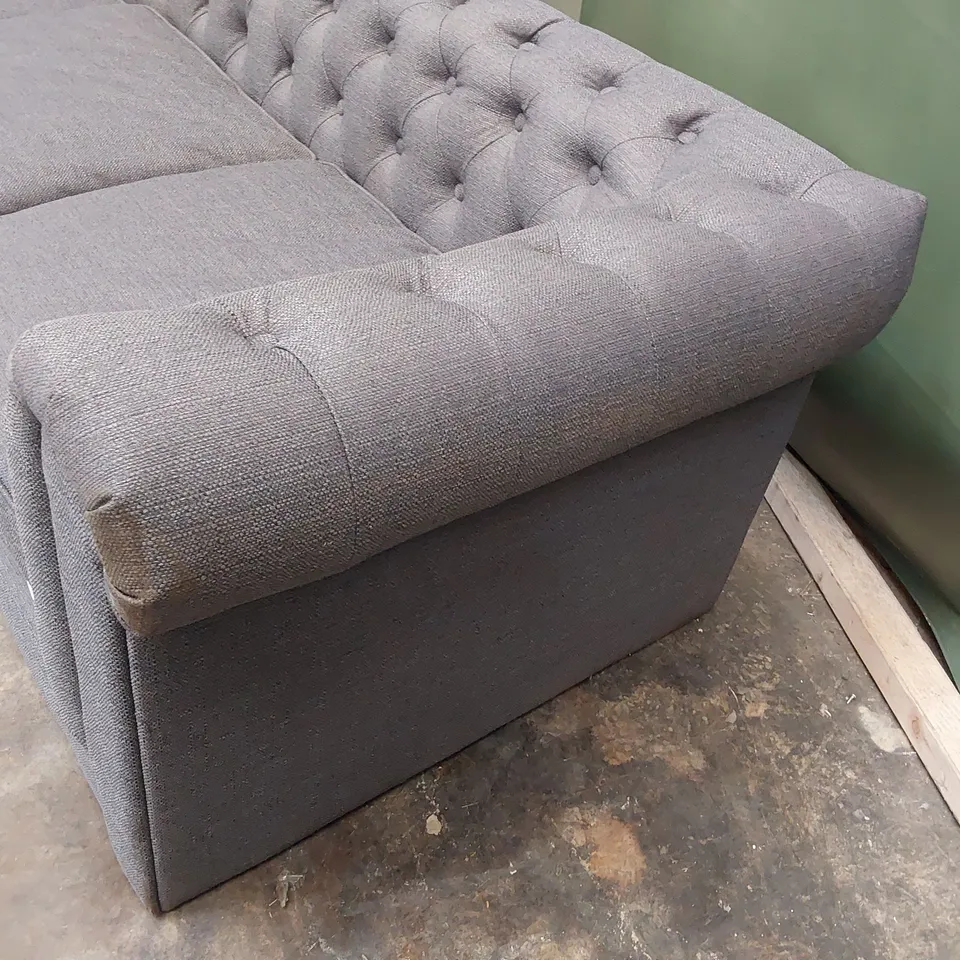 DESIGNER THREE SEATER CHESTERFIELD SOFA GREY FABRIC 