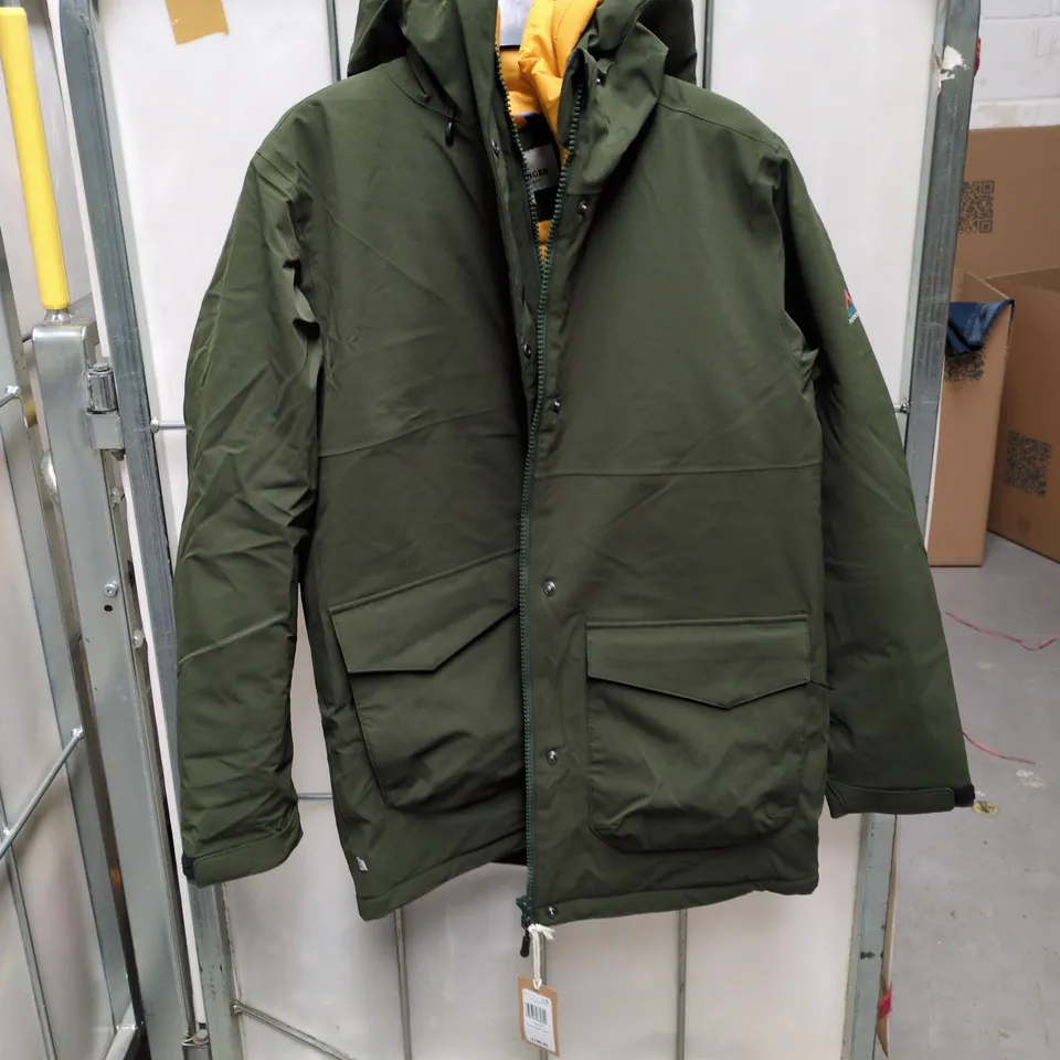 PASSENGER MADE TO ROAM PARKA JACKET – OLIVE GREEN WITH MUSTARD LINING, UK M
