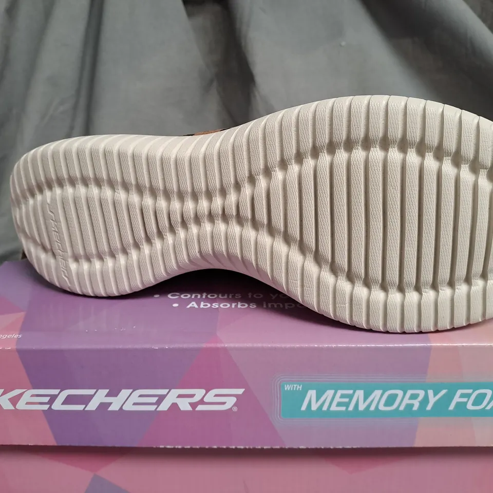 BOXED PAIR OF SKECHERS ANIMAL PRINT TRAINERS - SIZE 6