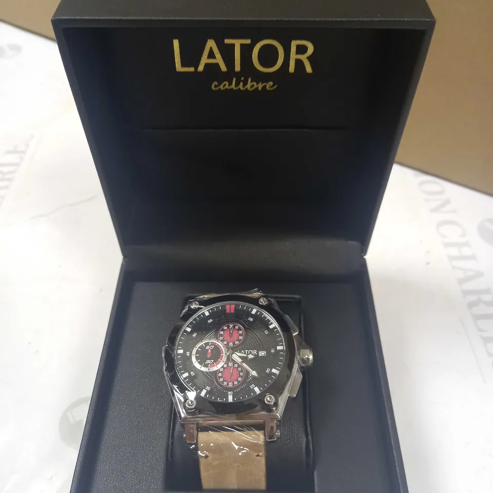 LATOR CALIBRE BLACK DIAL LEATHER STRAP WRISTWATCH RRP £635