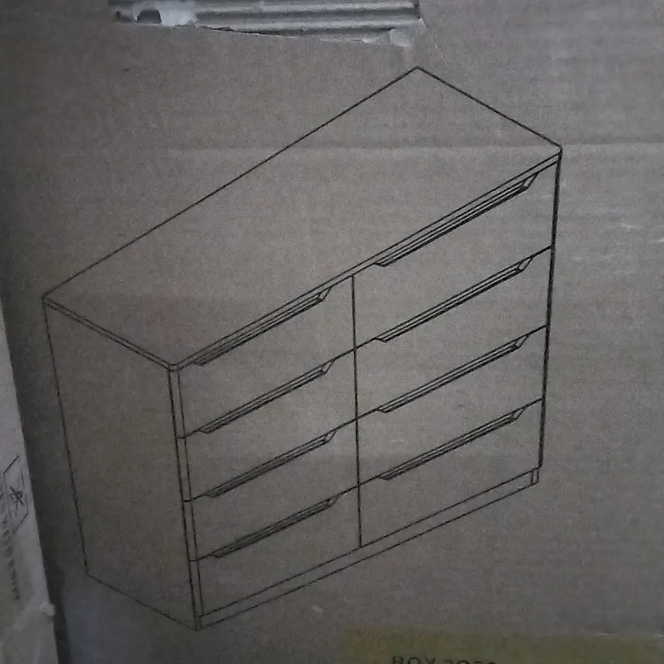BOXED LARSON 8 DRAWER CHEST IN WHITE - H95 X W120 X D41CM / 2 BOXES 