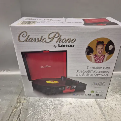BOXED LENCO CLASSIC PHONO BLUETOOTH TURNTABLE WITH BUILT IN SPEAKERS