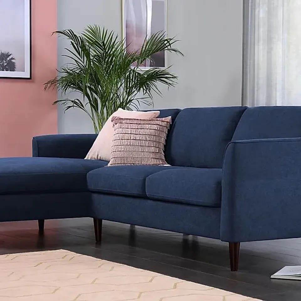 BOXED DESIGNER HAYWARD BLUE VELVET L SHAPED CORNER SOFA LHF (2 BOXES)