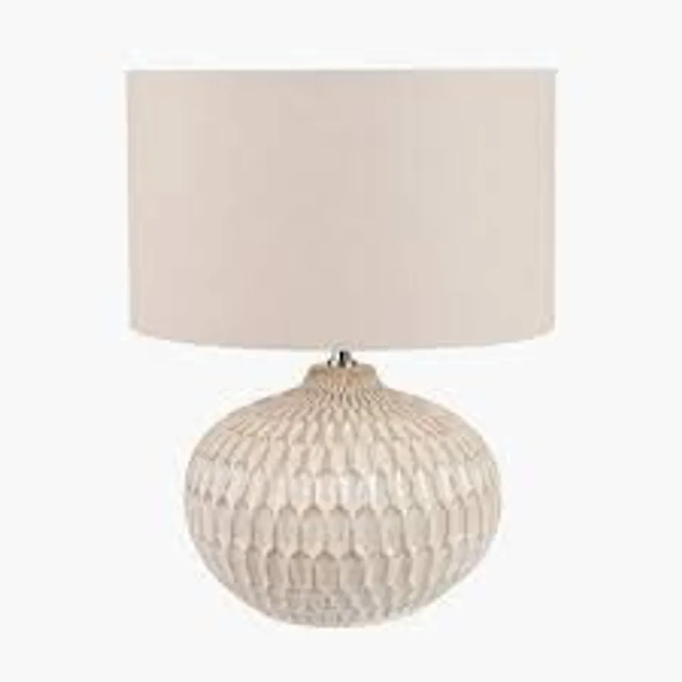 BOXED PACIFIC CASSIUS WARM TEXTURED GLAZED CERAMIC TABLE LAMP - WHITE (1 BOX)