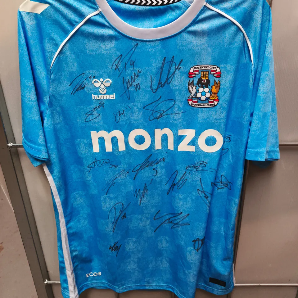 COVENTRY CITY FC SKY BLUE HOME SHIRT – SIGNED, MONZO SPONSOR, SIZE L