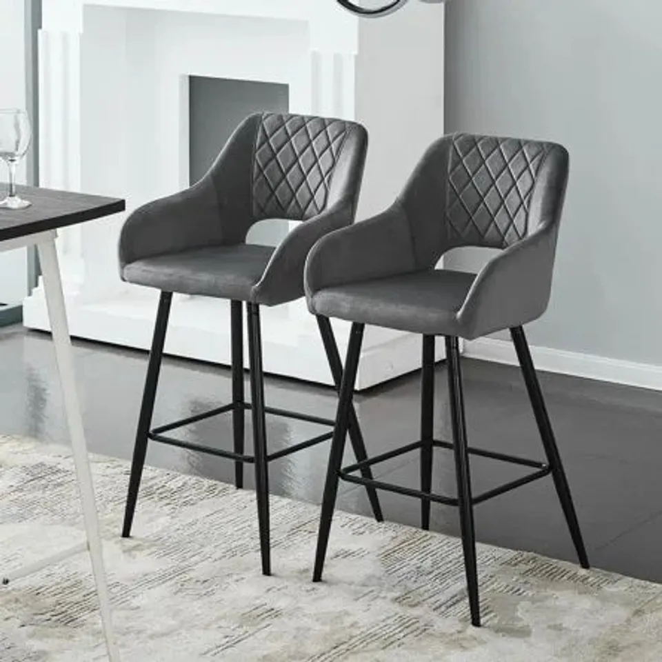 BOXED SET OF 2 CANDACE 73CM STOOLS - GREY VELVET (1 BOX)