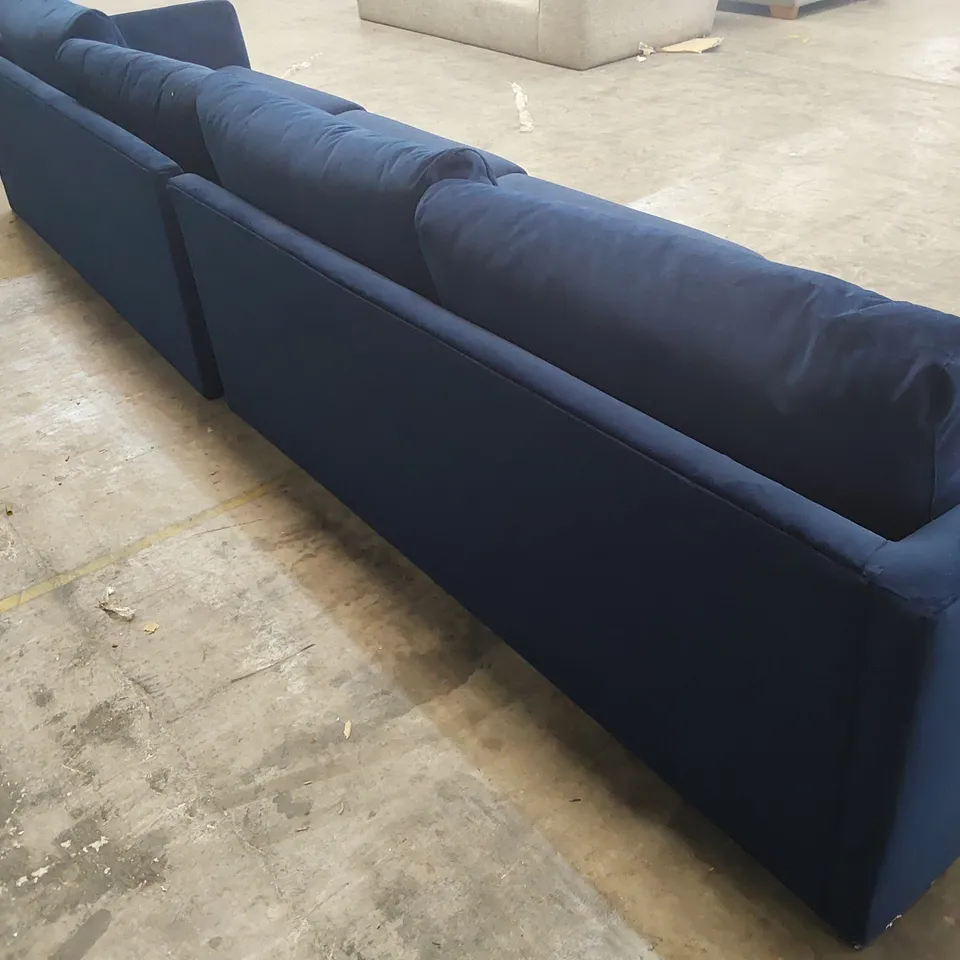 DESIGNER SIX SEATER SOFA BLUE PLUSH FABRIC