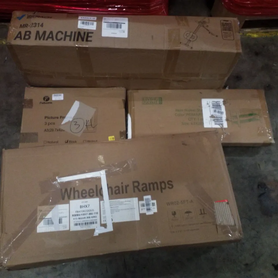 PALLET CONTAINING ASSORTED PRODUCTS INCLUDING AB MACHINE, PICTURE FRAME, WHEELCHAIR RAMPS & SHOE RACK