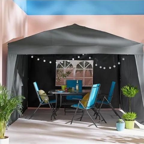 BOXED 3M X 3M POP UP GAZEBO WITH 3 PIECE SIDE PANELS - GREY (COLLECTION ONLY)