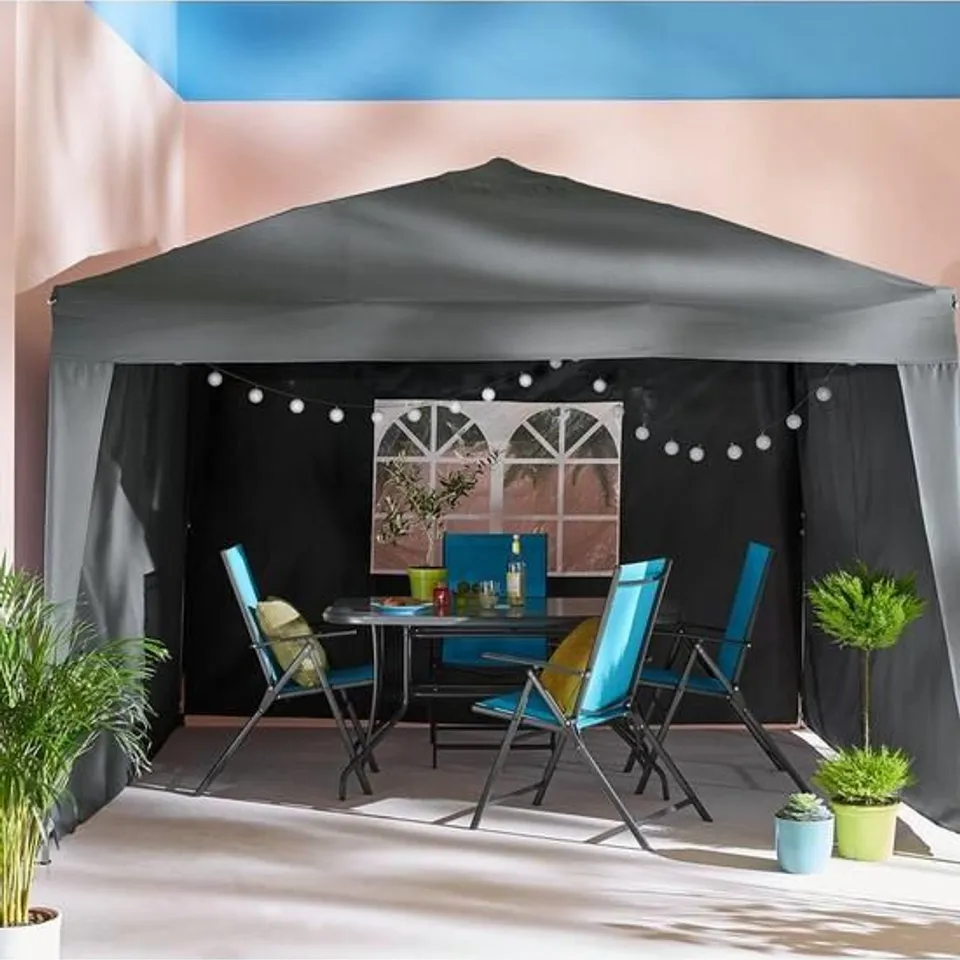 BOXED 3M X 3M POP UP GAZEBO WITH 3 PIECE SIDE PANELS - GREY (COLLECTION ONLY) RRP £159.99