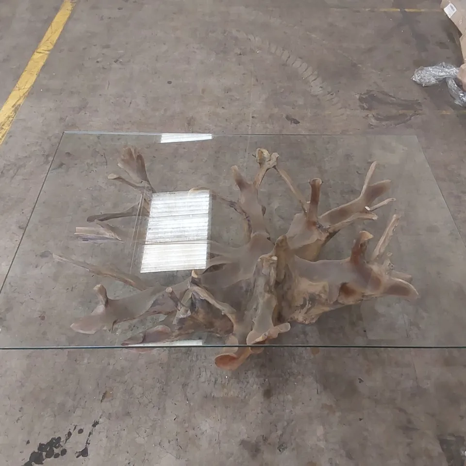 PACKAGED HOMESDIRECT365 TEAK ROOT DRIFT GLASS COFFEE TABLE (2 ITEMS)	