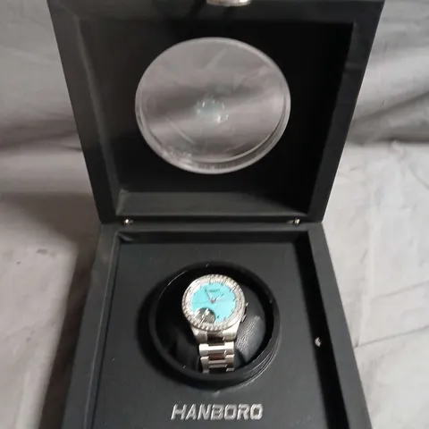 HANBORO AUTOMATIC WRISTWATCH – TURQUOISE DIAL, STAINLESS STEEL BRACELET 