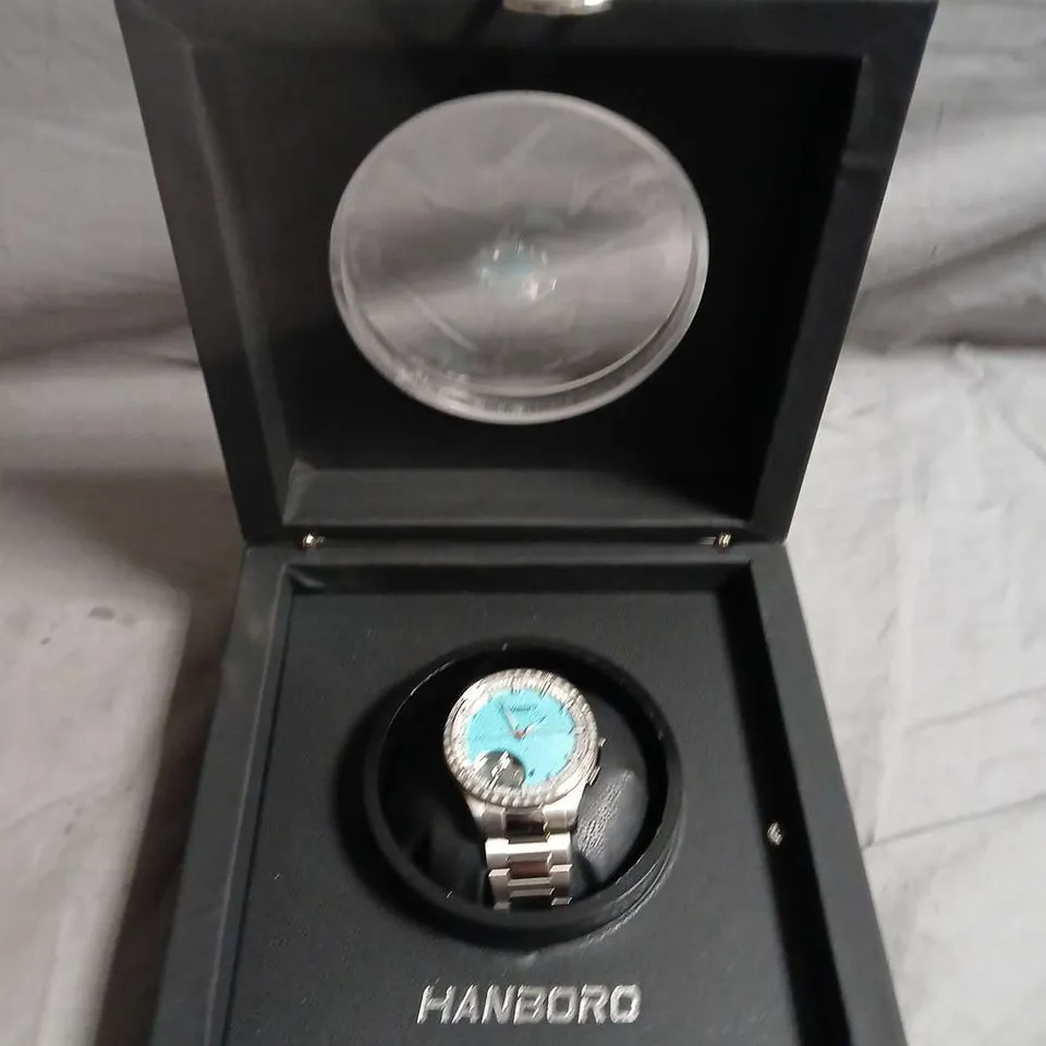HANBORO AUTOMATIC WRISTWATCH – TURQUOISE DIAL, STAINLESS STEEL BRACELET