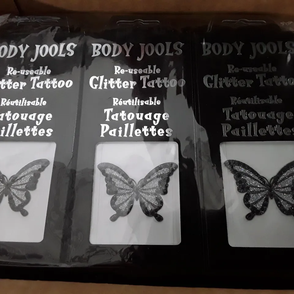 LOT OF APPROXIMATELY 200 PACKS OF BODY JOOLS BUTTERFLY REUSABLE GLITTER TATTOOS 