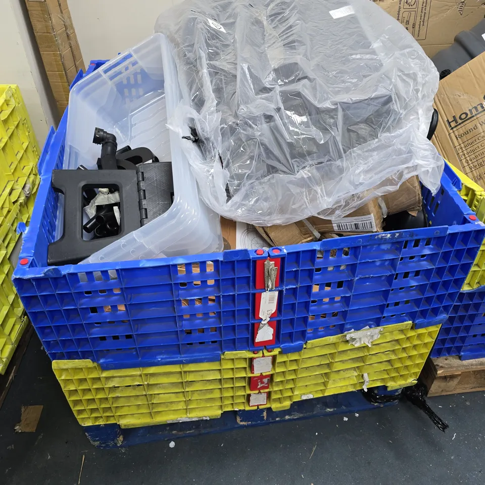 PALLET OF APPROXIMATELY 20 ASSORTED ITEMS INCLUDING TOILET ROLLS , PET BED AND STORAGE CONTAINERS