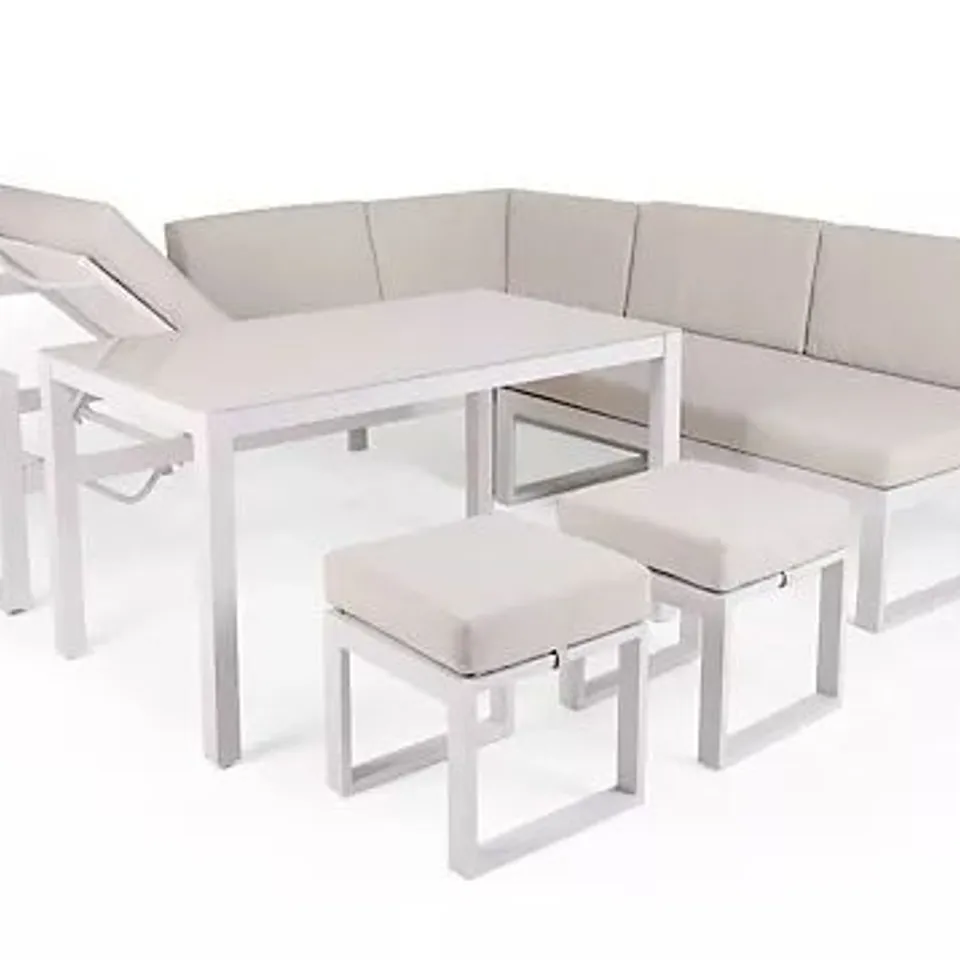 MY GARDEN STORIES 8 SEATER CHAIR & TABLE DINING SET WITH LOUNGING FUNCTION - PEBBLE