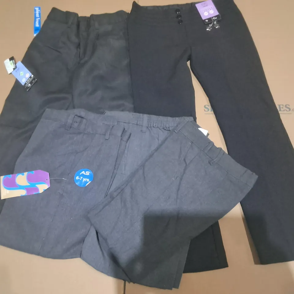 LOT OF APPROXIMATELY 100 PAIRS OF SCHOOL TROUSERS IN GREY & BLACK IN VARIOUS SIZES 
