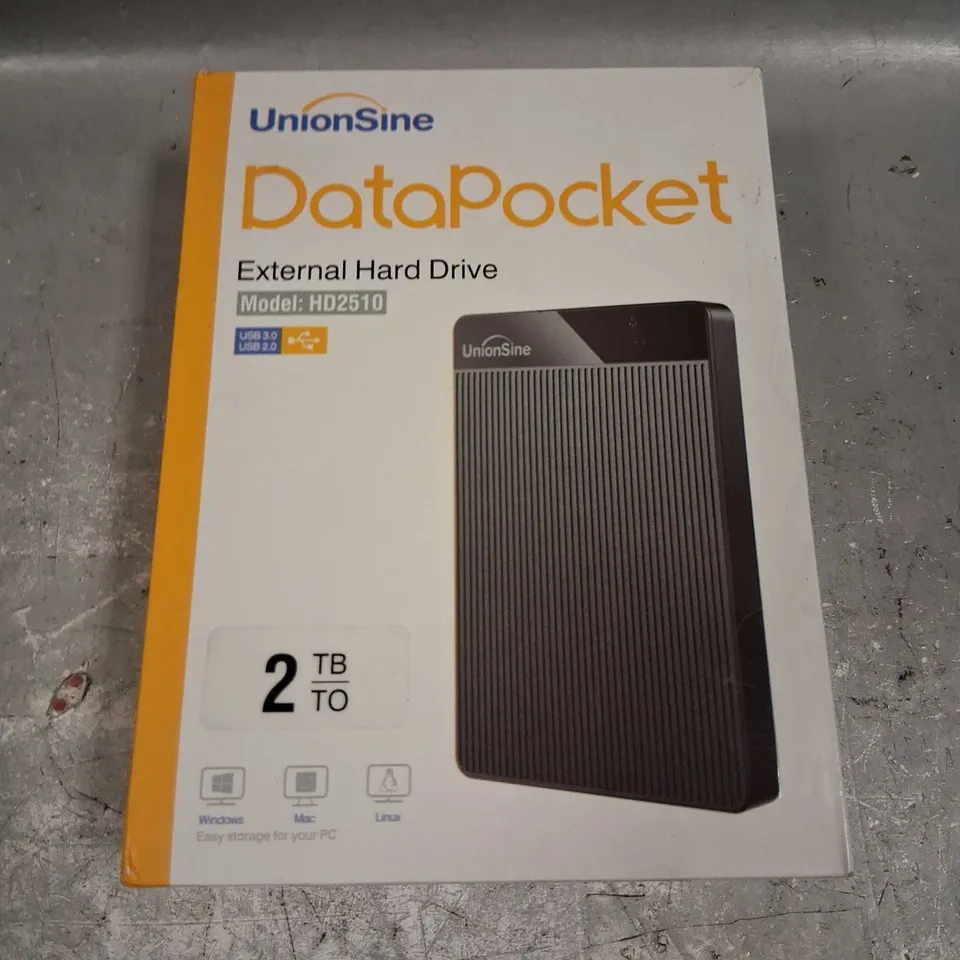 BOXED UNION SINE DATA POCKET EXTERNAL HARD DRIVE HD2510 2TB