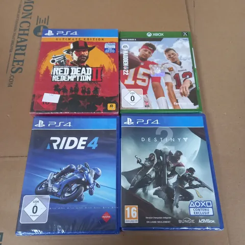 LOT OF 4 ASSORTED VIDEO GAMES FOR PS4 AND XBOX TO INCLUDED RIDE 4 AND DESTINY