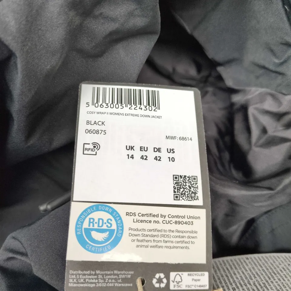 MOUNTAIN WAREHOUSE WOMEN'S DOWN JACKET (COSY WRAP II) – UK 14, BLACK