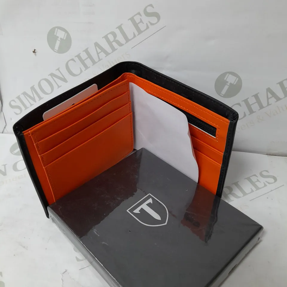TEEHON LEATHER WALLET IN BLACK & ORANGE