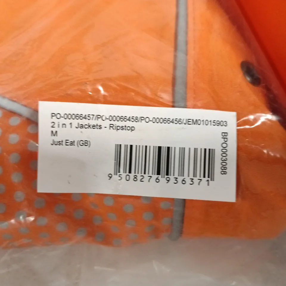 LOT OF 4 JUST EAT BRANDED ITEMS TO INCLUDE HELMET, JACKET AND BAGS