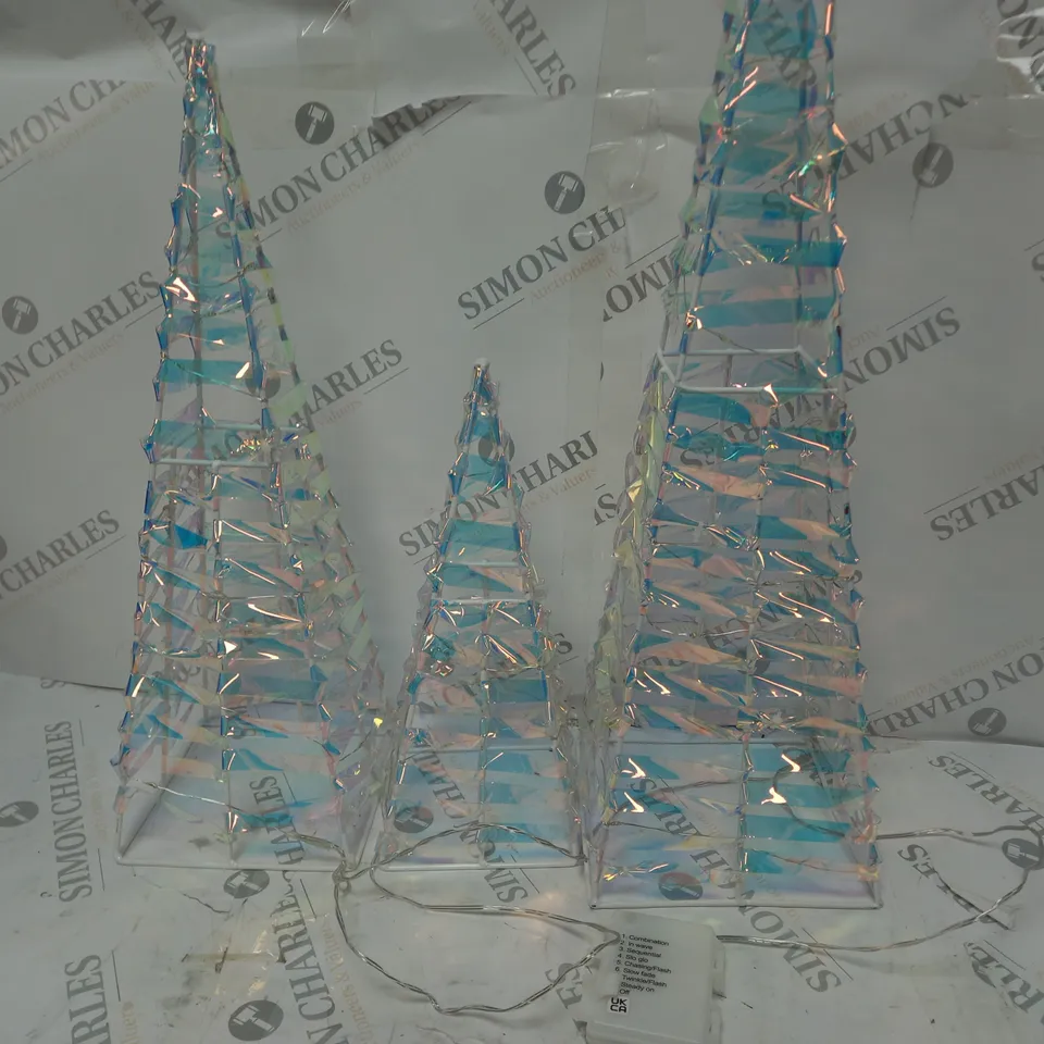 SET OF 3 IRREDESCANT LIT CONE OUTDOOR LIGHTS RRP £49.99