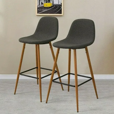 BOXED 2 PCS DARK GREY BAR STOOLS FABRIC PUB CHAIRS KITCHEN PUB METAL LEGS BREAKFAST (1 BOX)