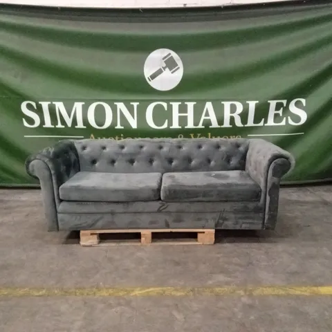 QUALITY DESIGNER 3 SEATER CHESTERFIELD SOFA BED - CHARCOAL VELVET