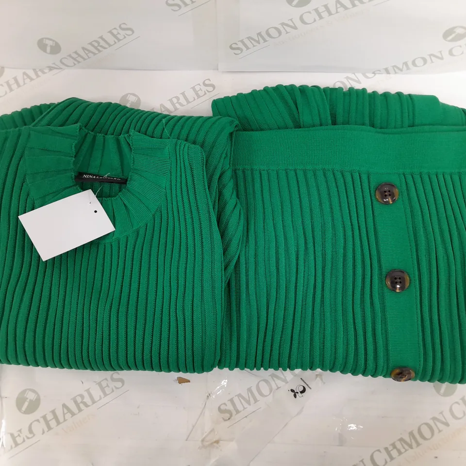NINA LEONARD 2-PIECE RIB KNIT BUTTONED SKIRT & TOP SET IN KELLY GREEN SIZE 2XL 