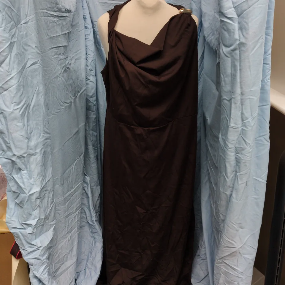 LIVE UNLIMITED LONDON BROWN ASYMMETRIC TWIST MAXI DRESS – UK 18