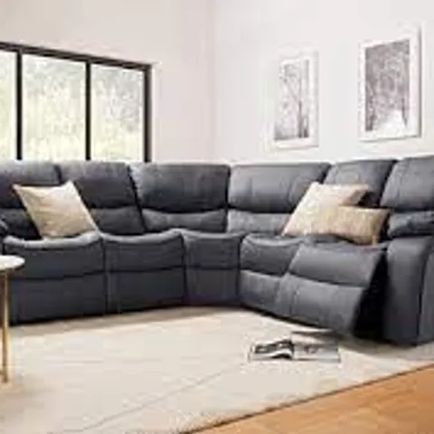 BOXED DESIGNER BEAUMONT GREY LEATHER RECLINER CORNER SOFA (BOXES 1 & 3 OF 3 ONLY)