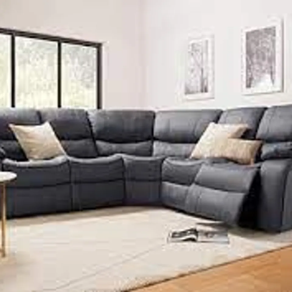 BOXED DESIGNER BEAUMONT GREY LEATHER RECLINER CORNER SOFA (BOXES 1 & 3 OF 3 ONLY)