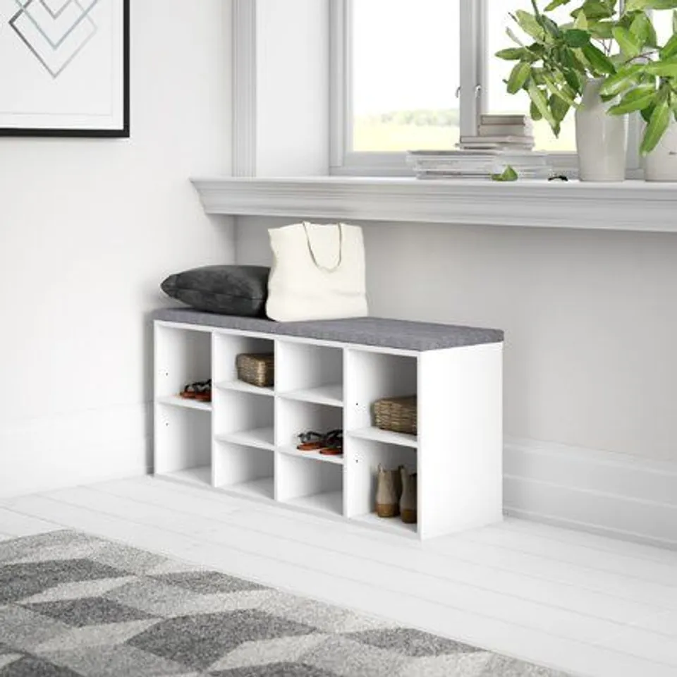 BOXED SHOES STORAGE WHITE BENCH