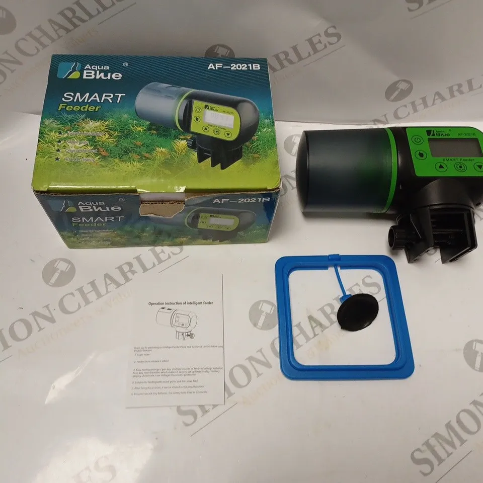 AQUA BLUE SMART FEEDER FOR FISH TANKS - MODEL AF-2021B - WITH MOUNT AND INSTRUCTIONS