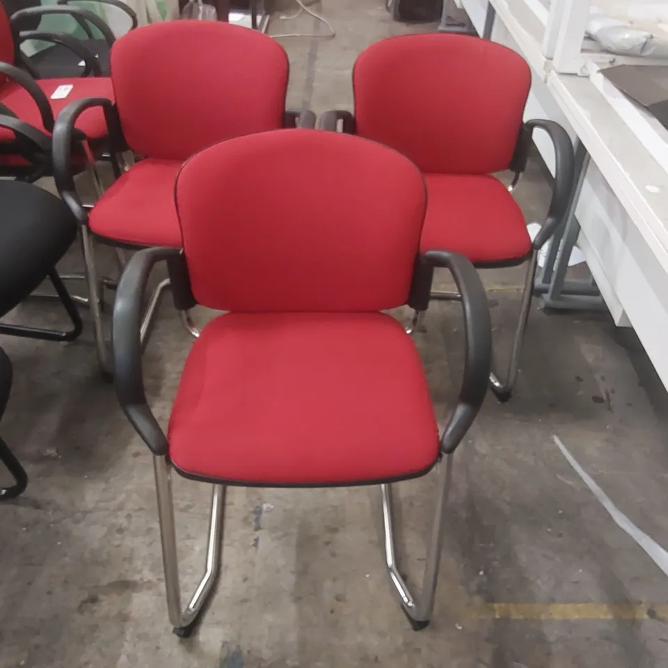 SET OF 3 RED UPHOLSTERED OFFICE CHAIRS
