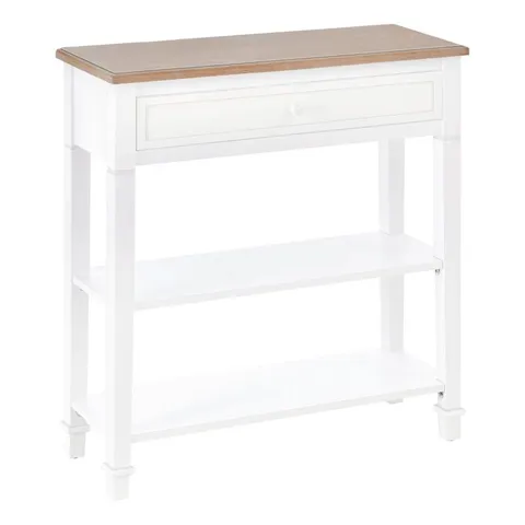BOXED HOMCOM CONSOLE TABLE HALLWAY SIDE DESK 1 DRAWER 2 SHELVES WORKTOP - WHITE/NATURAL (1 BOX)