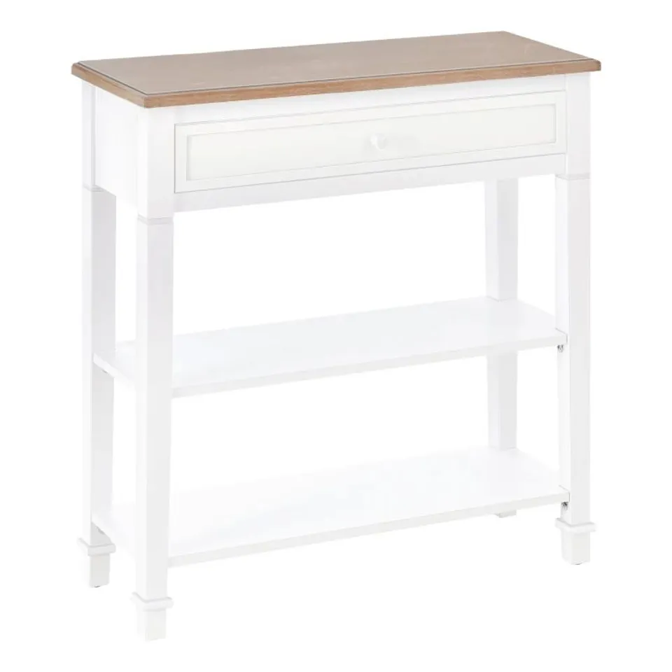 BOXED HOMCOM CONSOLE TABLE HALLWAY SIDE DESK 1 DRAWER 2 SHELVES WORKTOP - WHITE/NATURAL (1 BOX)