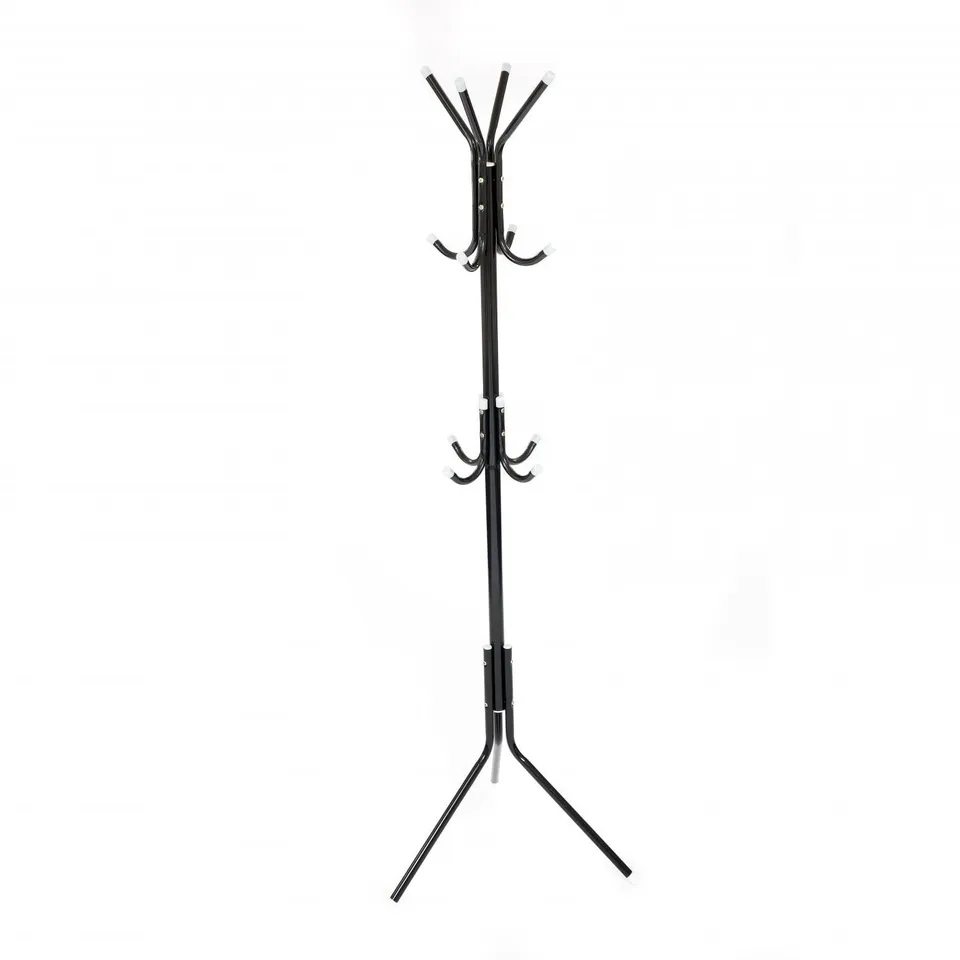 12 HOOK COAT UMBRELLA STAND HAT RACK HEAVY DUTY ALL METAL BLACK