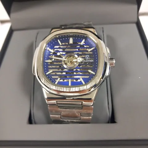 MENS VONLANTHEN AUTOMATIC WATCH β SKELETON DIAL β STAINLESS STEEL STRAP β GLASS EXHIBITION BACK CASE β NEW IN BOX