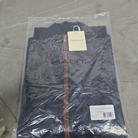 GANT SACKER RIB FULL ZIP CARDIGAN – EVENING BLUE – UK SIZE M